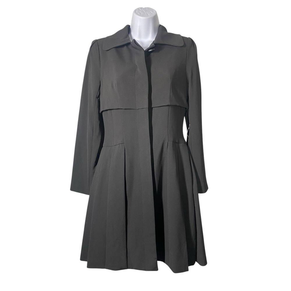 MASLAVI by‎ JOVANI Black Trench Style Heavy Pleated Collared Button Dress Size 2
